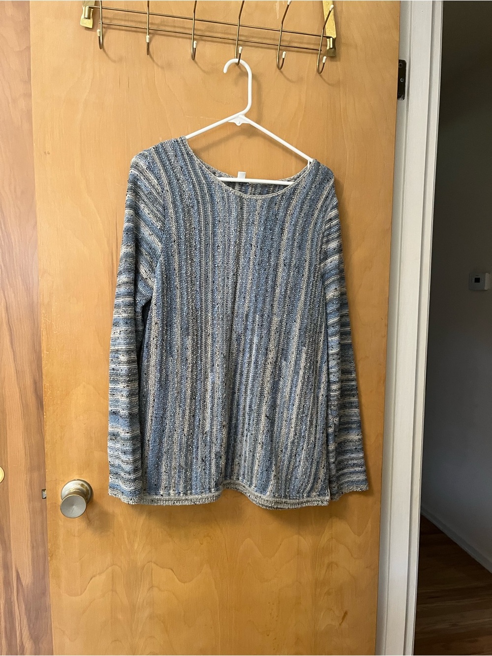 J. Jill Blue Multicolor Striped Crewneck Sweater